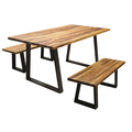 Amerihome Dining Table Set, 63"X37" W/ 2 Benches, Rosewood Top and Metal Legs HCDTBENCHSET